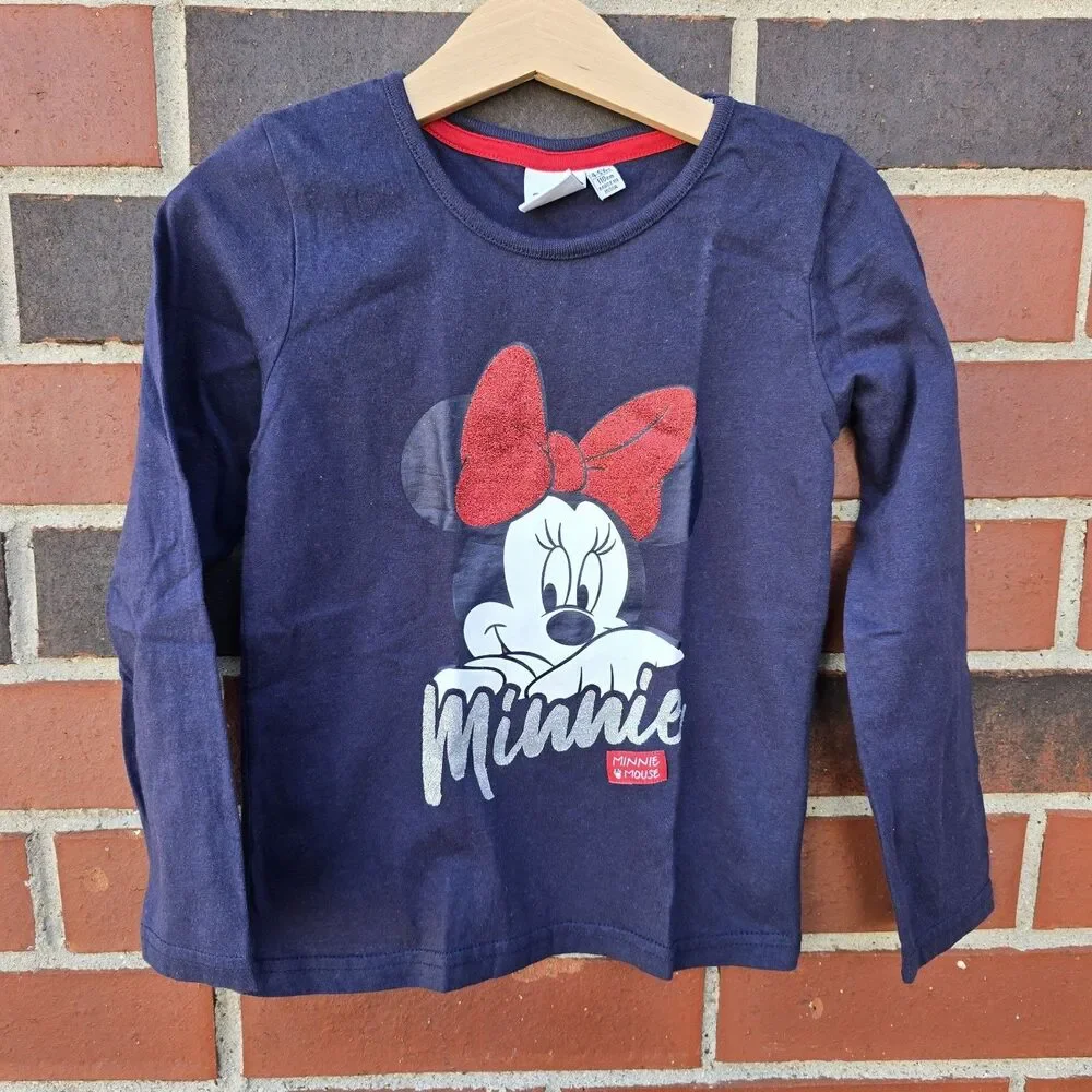 Minnie Mouse Long Sleeve Navy Shirt Girls Size 4-5 Disney At Primark